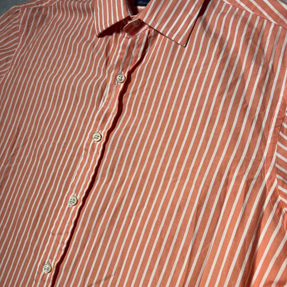 Polo Ralph Lauren Mens Orange White Striped Button Down Shirt Made in Italy 15.5 - Picture 4 of 8